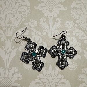 Silver and Turquoise Cross Earrings